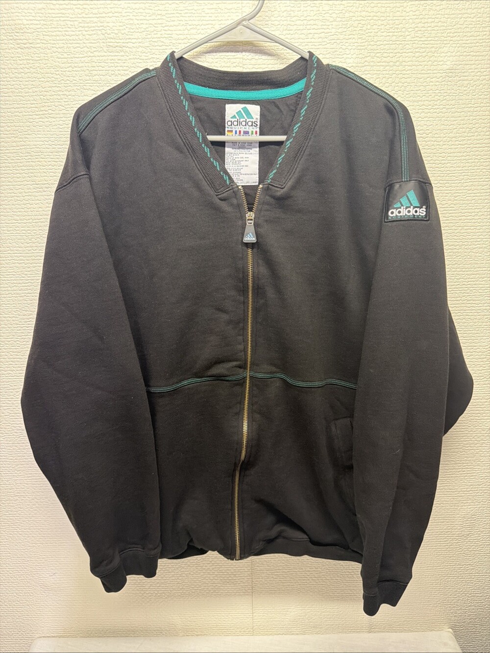 Vintage 90s Adidas Equipment Embroidered Gray Teal Pullover Sweatshirt Size L